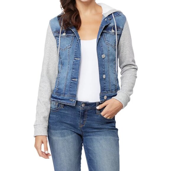 Wallflower Dreamer Tessa Denim Hoodie Trucker Jacket Blue Grey Size XS - Picture 10 of 10